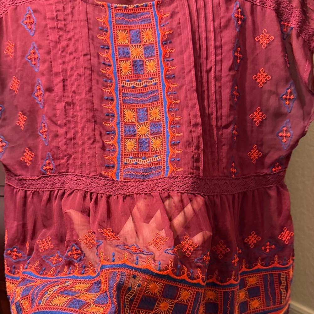 Altar'd State Maroon And Orange Patterned Blouse - image 6